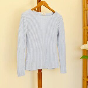 Brooks Brothers 100% Cotton Classic Light Blue Round/Boat Neck Ribbed Sweater S